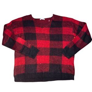 Maurices Buffalo Plaid V-Neck Sweater-Red/Black-L-GUC